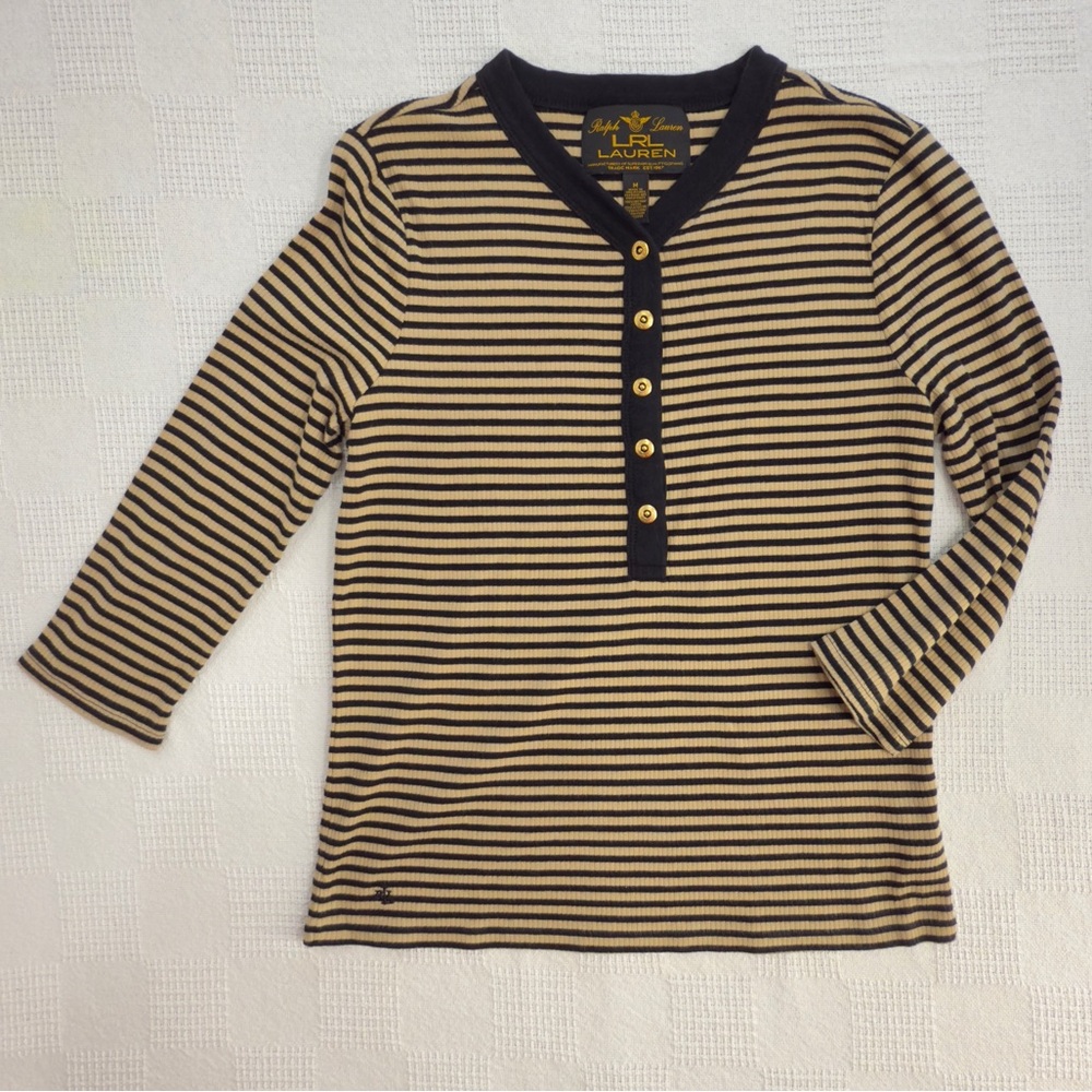 RLR Ralph Lauren Black Label Henley 3/4 Sleeve classic style